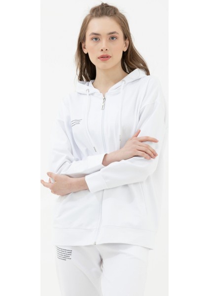 Fermuarlı Oversize Sweat - Beyaz modelleri