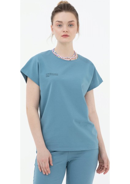 Oversize Kısa Kollu Tshirt - Mavi