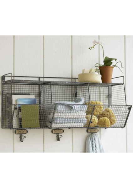 3 Kancalı Metal Duvar Askılık 3 Gözlü Terekli Duvar Rafı WD-245