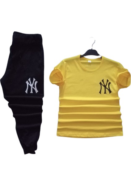 New York Yankees Baskılı Pamuk Ter Tutmayan Ultra Hafif Kısa Kollu Çift Cep Erkek Eşofman Takımı
