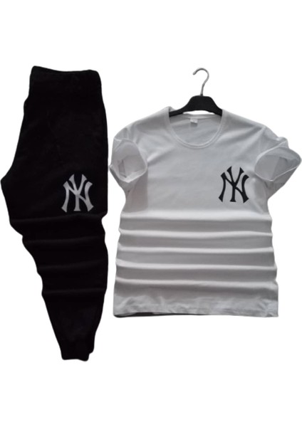 New York Yankees Baskılı Ultra Hafif Ter Önleyici Pamuk Kısa Kollu Outdoor Erkek Eşofman Takımı
