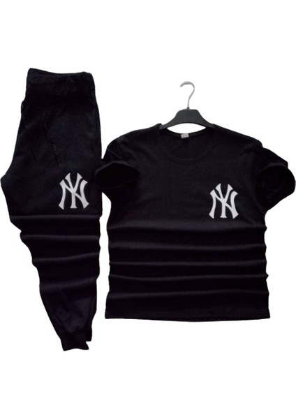 New York Yankees Baskılı Ultra Hafif Pamuk Kısa Kollu Yazlık Outdoor Erkek Eşofman Takımı