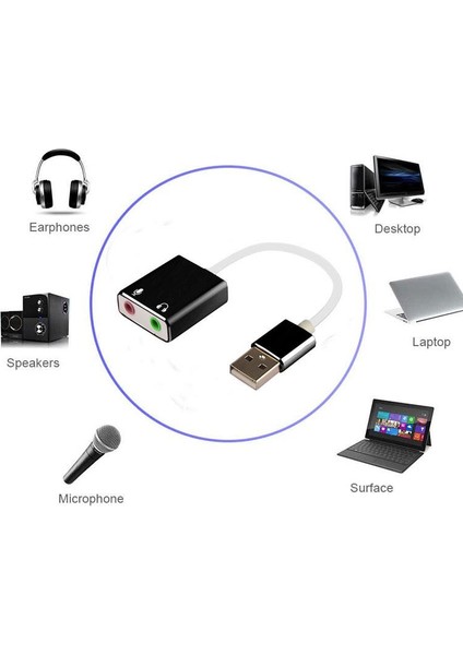 KEEPRO Usb Harici 7.1 Kanal Stereo Ses Kartı 3.5Mm Kablolu