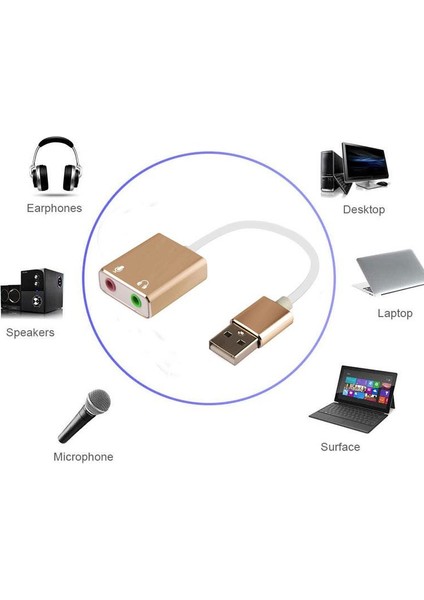 KEEPRO Usb Harici 7.1 Kanal Stereo Ses Kartı 3.5Mm Kablolu