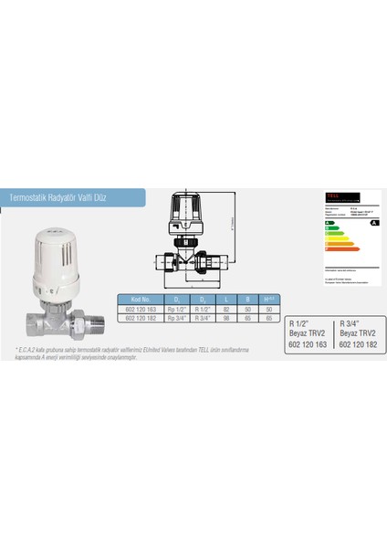 Termostatik Radyatör Valfi 1/2 Düz Trv2 Eca 602120163
