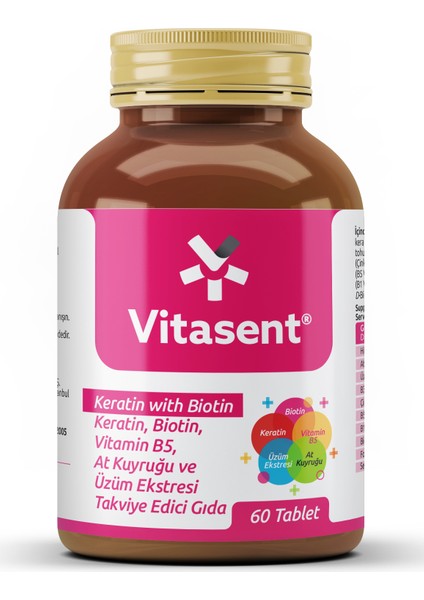 Keratin, Biotin, Vit B5, At Kuyruğu ve Üzüm Ekstresi 60 Tablet