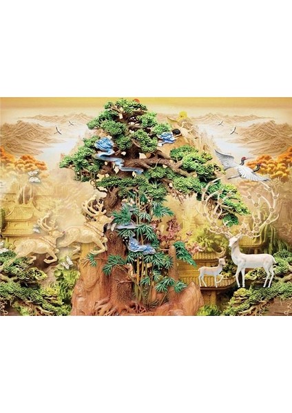 3D Ağaç Kabartma Görünümlü Tasarım Duvar Kağıdı Vinil