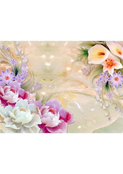 Çiçek Desen 3D Özel Tasarım Duvar Kağıdı 026 Kanvas Tek Parca