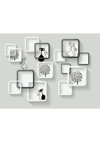 Kedili 3D Özel Tasarım Duvar Kağıdı 086 Kanvas Tek Parca
