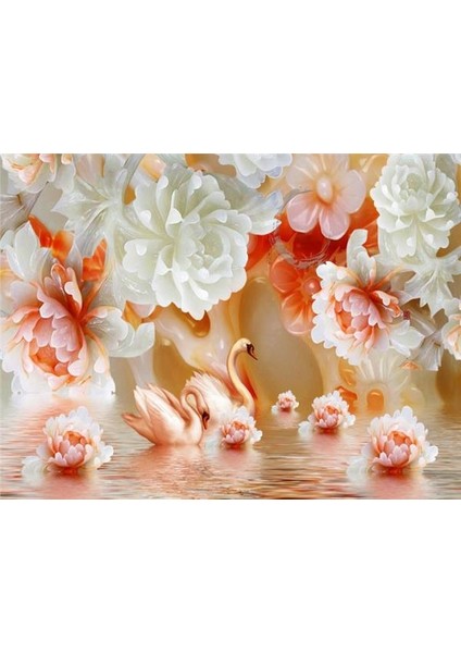 Çiçek Desen 3D Özel Tasarım Duvar Kağıdı 019 Kanvas Tek Parca