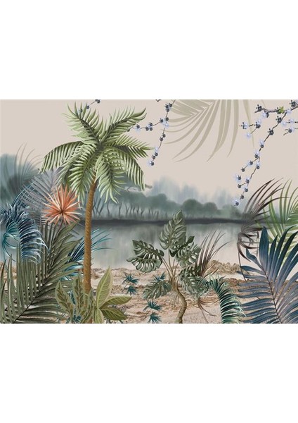 Tropikal Yapraklar ve Ağaçlar 3D Duvar Kağıdı Vinil