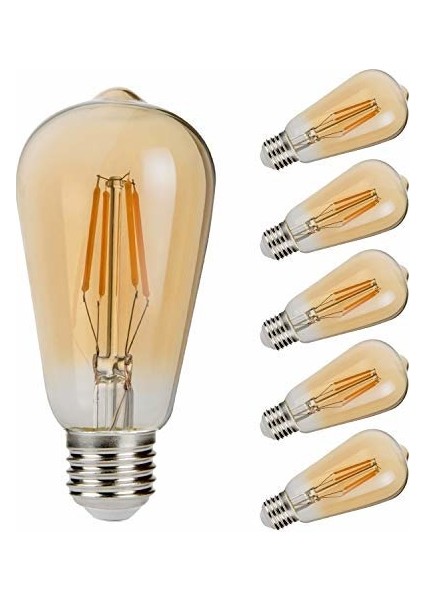 5'li Flamanlı Rustik LED Ampul Dekoratif Vintage Aydınlatma 6 W