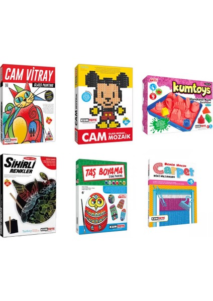 - Cam Vitray,cam Mozaik,hareketli Kum,sihirli Renkler,taş Boyama,carpet Benim Halım 6'lı Set