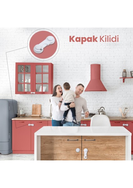 Ideal Baby 10 Adet Çocuk Bebek Güvenliği Çok Amaçlı Kilit ve Dolap Kapak Çekmece Beyaz Eşya Emniyet Seti