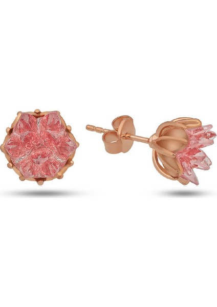 Pembe Renk Gümüş Lotus Çiçeği Küpe