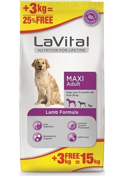 Maxi Adult Kuzu Etli 12 kg + 3 kg Büyük Irk Yetişkin Köpek Maması