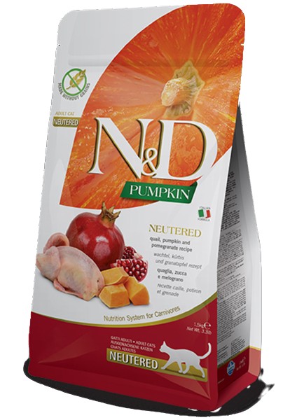 Pumpkin Tahılsız Bıldırcın Etli Balkabaklı ve Narlı Kısırlaştırılmış 1.5 kg Yetişkin Kuru Kedi Maması