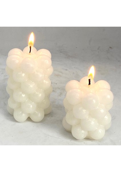 2'li Ekru Blok Bubble Mum Seti