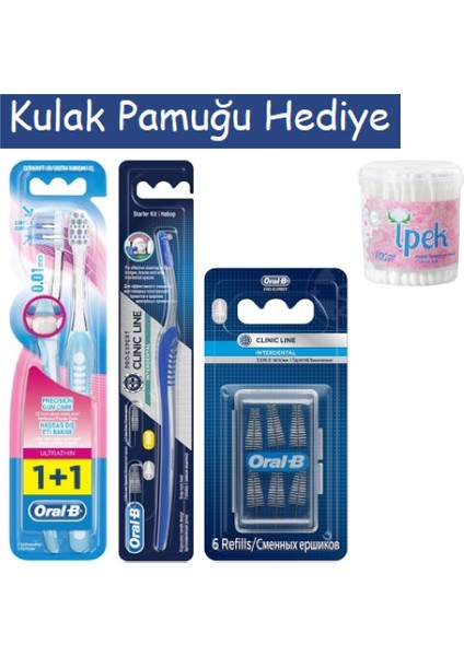Arayüz Fırçası + Arayüz 6`lı Yedek Başlık + Ultrathin Kompakt Hassas Diş Eti Bakımı 2'li Diş Fırçası