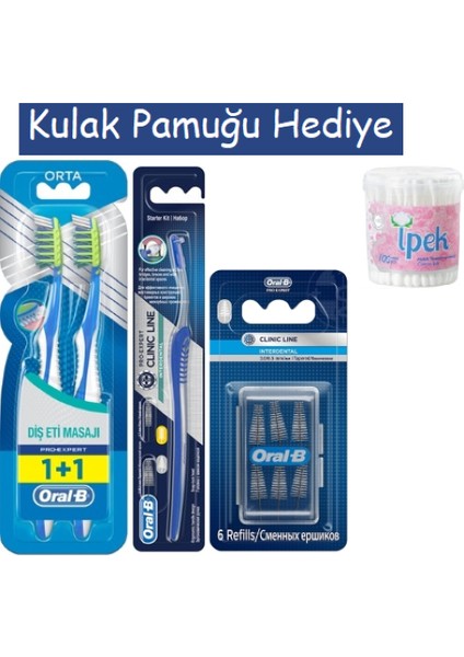 Arayüz Fırçası + Arayüz 6`lı Yedek Başlık + Pro-Expert Massager Orta 1+1 Diş Fırçası