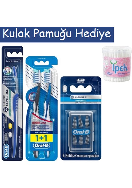 Arayüz Fırçası + Arayüz 6`lı Yedek Başlık + Pro-Expert Komple 7 1+1 Orta 40 Diş Fırçası
