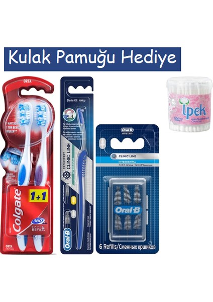 Arayüz Fırçası +Arayüz 6`lı + Colgate 360 Optik Beyaz 1+1 Orta Diş Fırçası