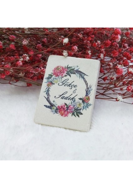 30 Adet Taş Magnet 6x4 Nikah Şekeri Nişan Liği Çiçek Döşeli