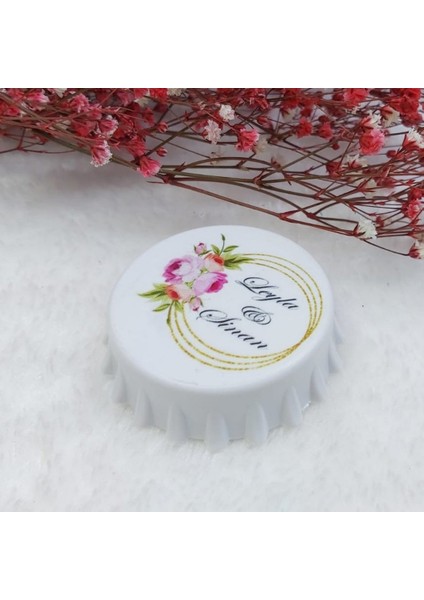 30 Adet Altın Çiçek Baskılı Kapak Açacak Uv Baskılı Nişan Liği Nikah Şekeri 6 cm