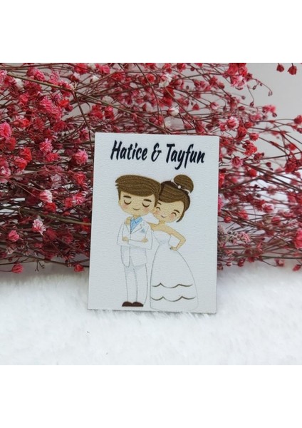 30 Adet Gelinlikli Gelin Damat Ahşap Nikah Magnet Nikah Şekeri Uv Baskı Nişan Liği Ekonomik