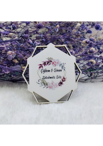 30 Adet Kahverengi Prizma Desenli Ahşap Nikah Şekeri Uv Baskı Nişan Liği Ekonomik