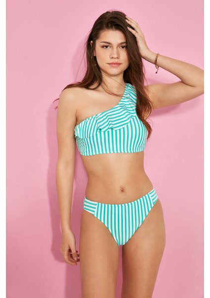 Tek Omuz Bikini Takım 3104 Mint/beyaz