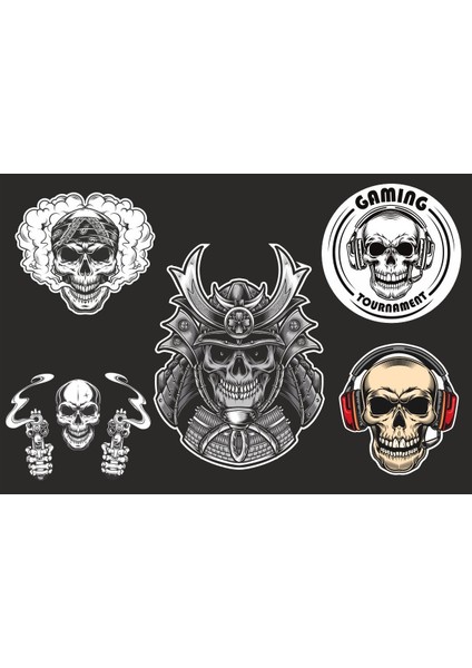 5 li Motorsiklet Kask Sticker Set 1 Ad. (12X7,5) 4 Ad. (6x6)