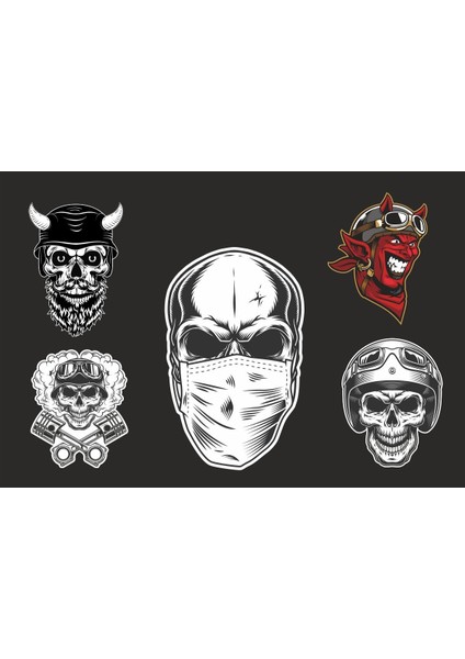 5 li Motorsiklet Kask Sticker Set 1 Ad. (12X7,5) 4 Ad. (6x6)