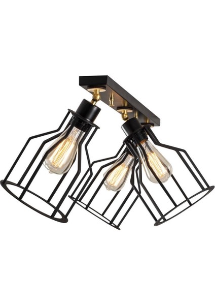 vintage,retro,rustik 3XE27 mafsallı siyah hareketli başlık kafes metal plofonyer avize uzunluk:60cm