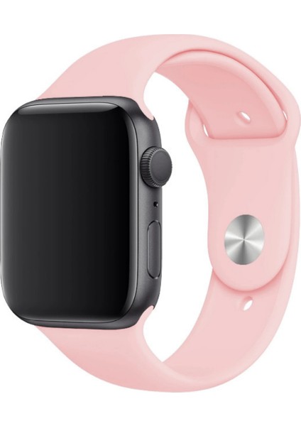Apple Watch Uyumlu Silikon Spor Kordon 42 - 44 mm M/l Ölçülerinde Kum Pembe