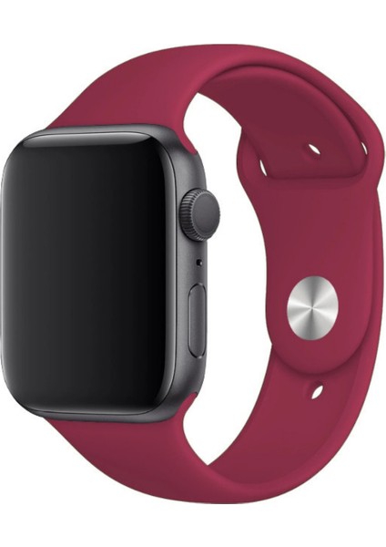 Apple Watch Uyumlu Silikon Spor Kordon 42 - 44 mm M/l Ölçülerinde Vişne