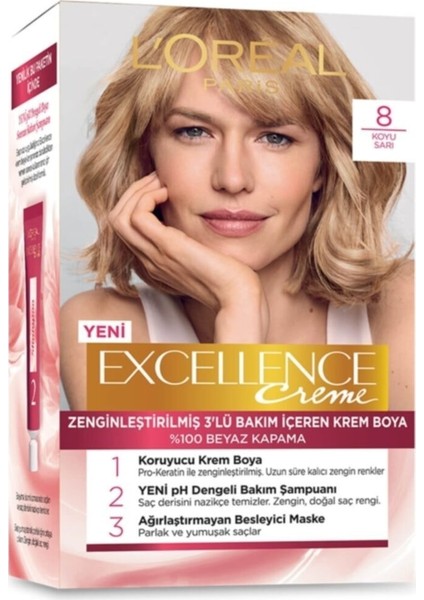 Loreal Paris Saç Boyası - Excellence Creme 8 Koyu Sarı