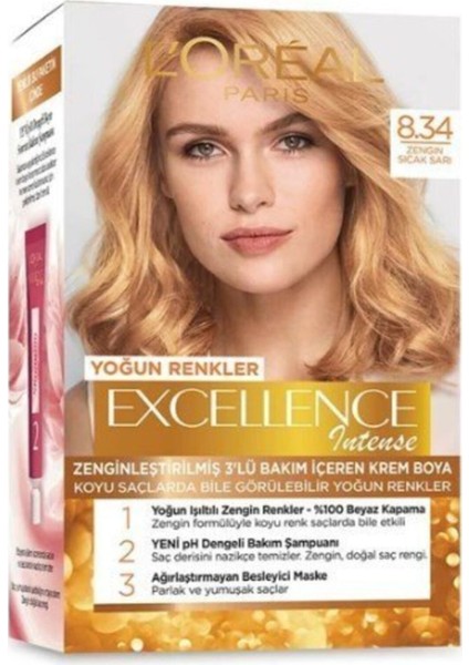 Loreal Paris Saç Boyası - Excellence Creme 8.34 Zengin Sıcak Sarı