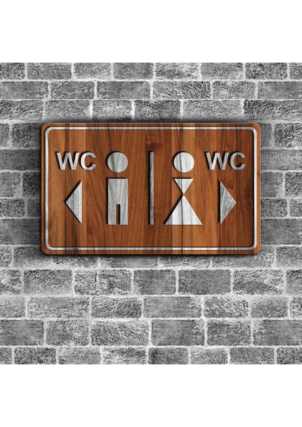 Bay & Bayan Wc Ahşap Yönlendirme Levhası - B4