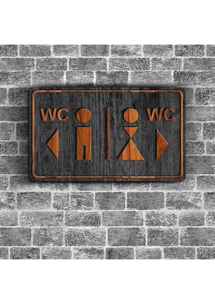 Bay & Bayan Wc Ahşap Yönlendirme Levhası - B3
