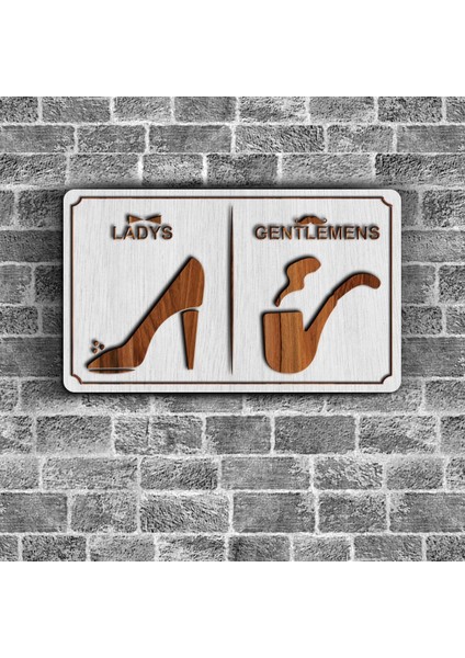 Bay & Bayan Wc Ahşap Yönlendirme Levhası - A3