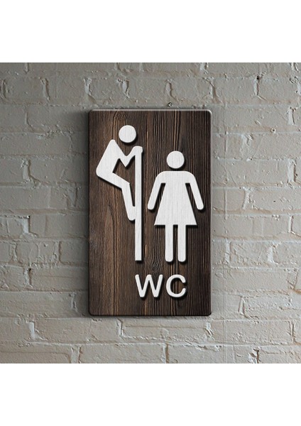 Bay & Bayan Wc Ahşap Uyarı Levhası - 3