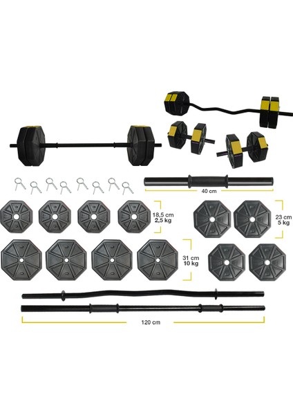 70 kg Dambıl - Ağırlık - Halter - Vücut Geliştirme Full Kısa Bar + Düz Bar + Z Bar Seti