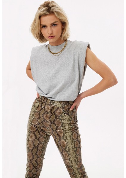 Mad Girls Gri Vatkalı Tişört MG900