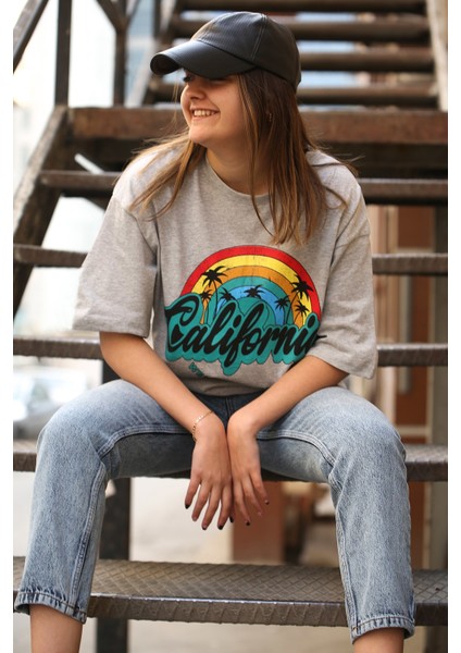 Mad Girls Gri Baskılı Tişört MG1080