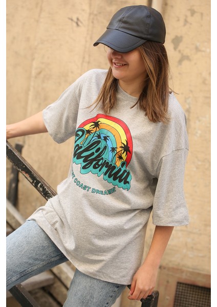 Mad Girls Gri Baskılı Tişört MG1080 indirimleri