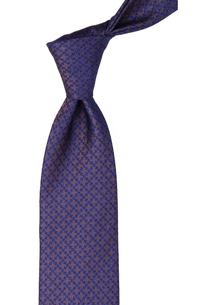 Mavi - Kahve Motif Desen Mendilli Klasik Kravat KK10307