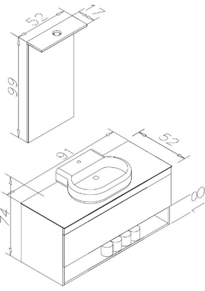 Banyo Knidos Legnano Banyo Dolabı 90 cm Seramik Lavabo