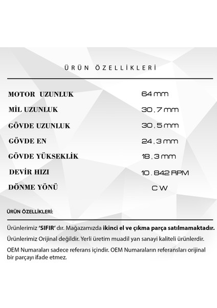 Dc Mikro Motor 12V UZUNLUK:65MM MIL:31MM
