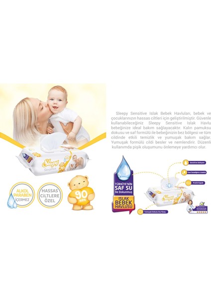 Islak Havlu Mendil 90 Yaprak 20 Li Set Sensitive Plastik Kapaklı